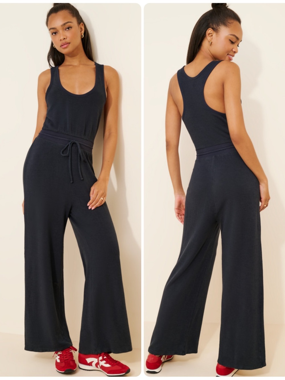Daily Practice by Anthropologie Reflection Jumpsuit in Black Wide Leg (3)